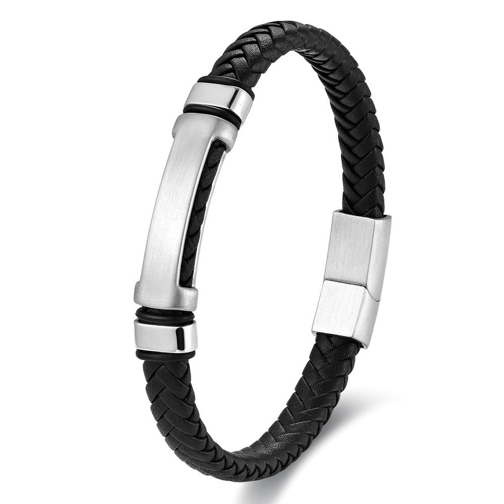 Pulseira de Couro e Aço Inoxidável 316L