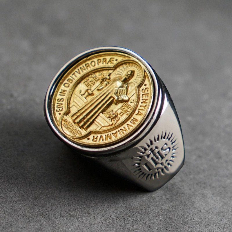 Anel São Bento em Aço Titânio