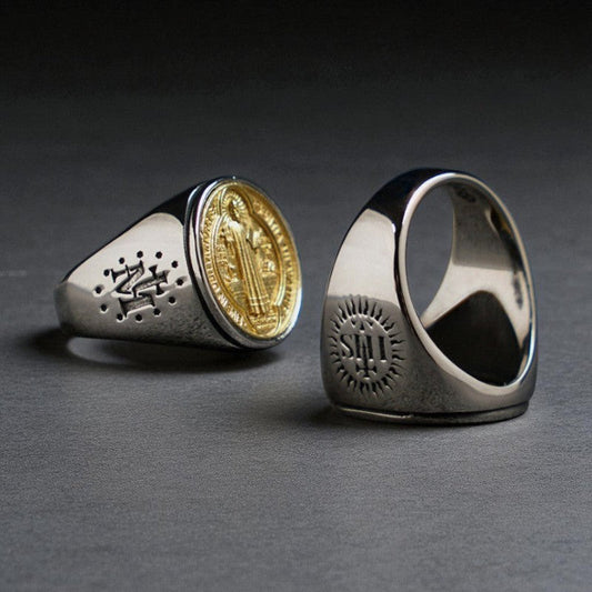 Anel São Bento em Aço Titânio