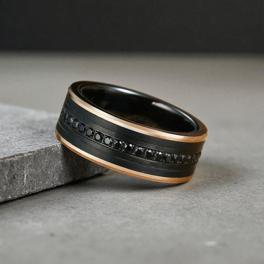 Anel em Aço de Tungsténio com Zircónia