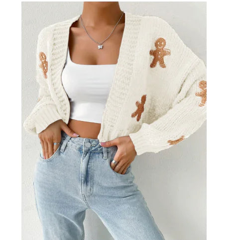 Gingerbread Pattern Cardigan for Women