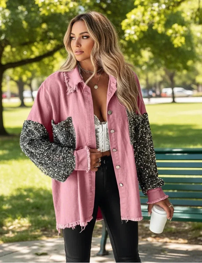 Jeans Sequin Jacket - Casual Chic