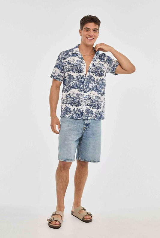 Camisa Masculina Estilo Toile de Jouy – 100% Algodão: