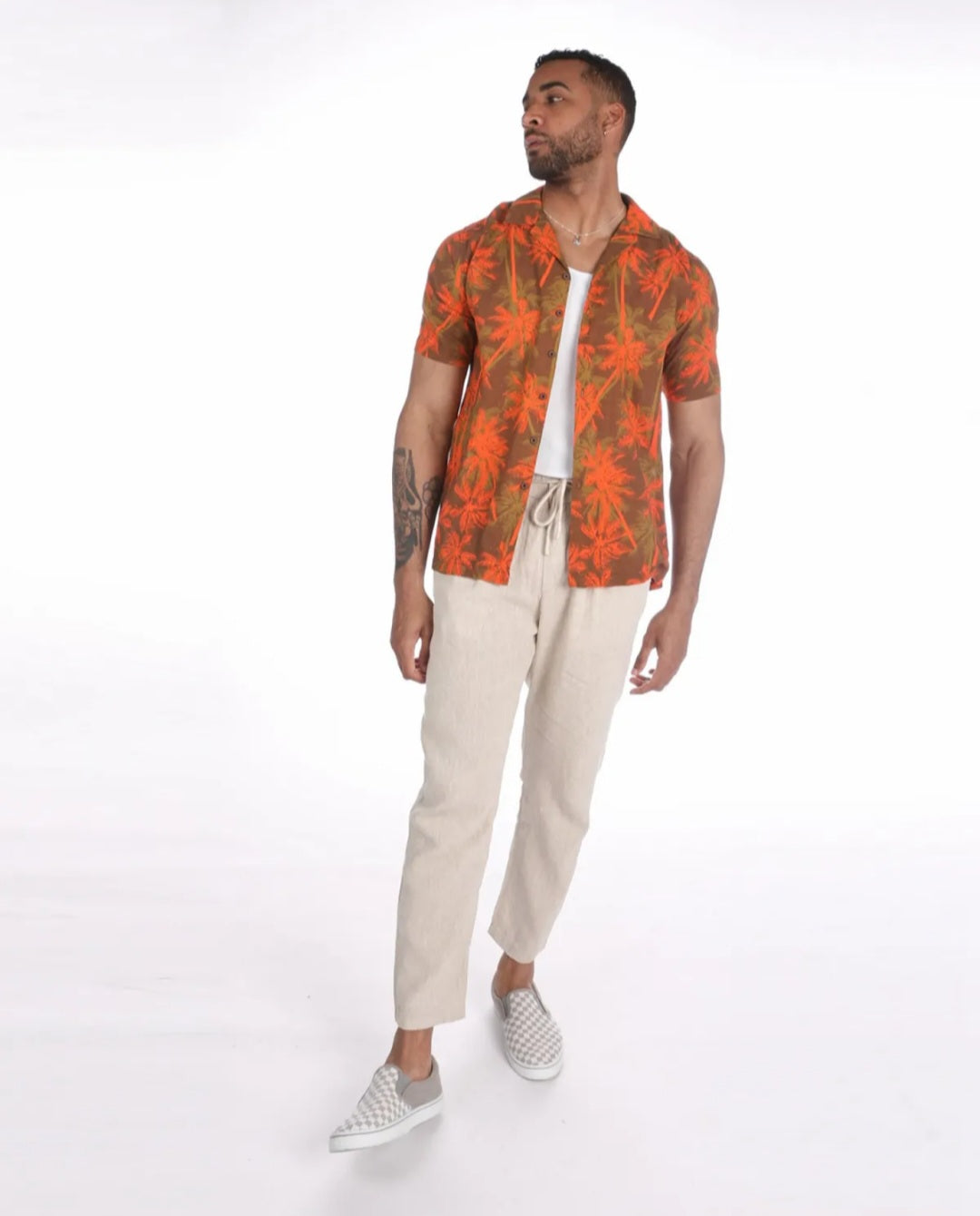 Camisa Estampado Tropical Laranja