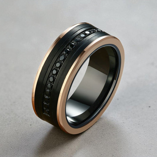 Anel em Aço de Tungsténio com Zircónia