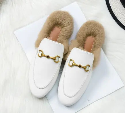 Flat-Bottomed Rabbit Fur Baotou Half Slippers