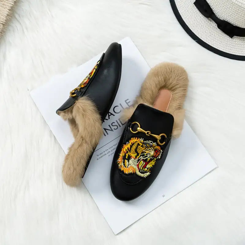 Flat-Bottomed Rabbit Fur Baotou Half Slippers
