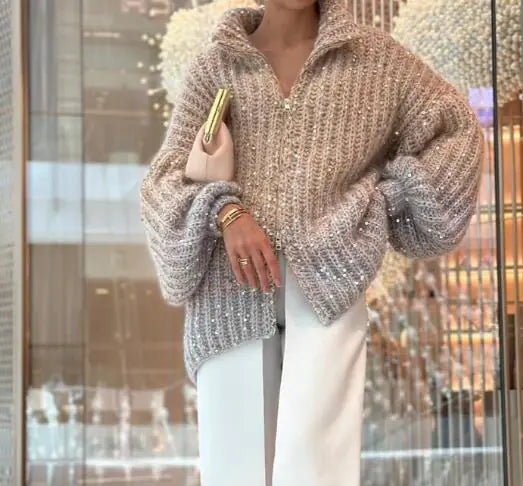Cozy Sequin V-Neck Sweater