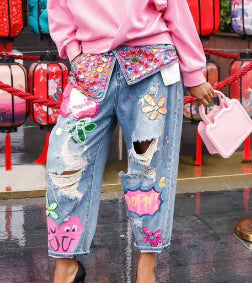 Creative Painted Cutout Jeans – Women’s Fashion