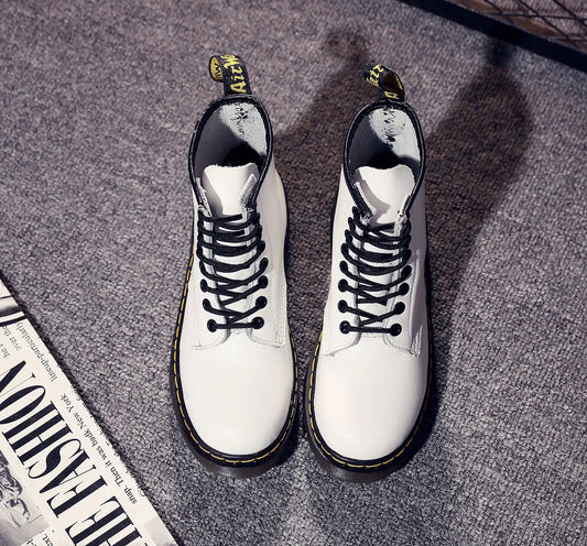 Unisex Cowhide Leather Lace-Up Combat Boots – Non-Slip Streetwear Style